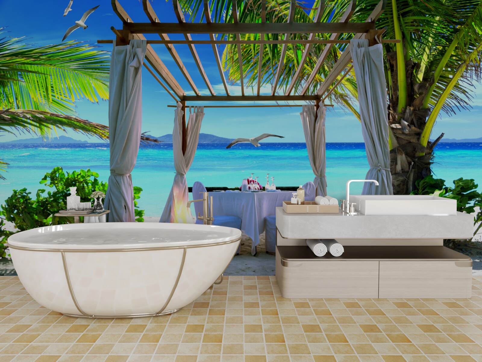 Fotobehang strandtafel