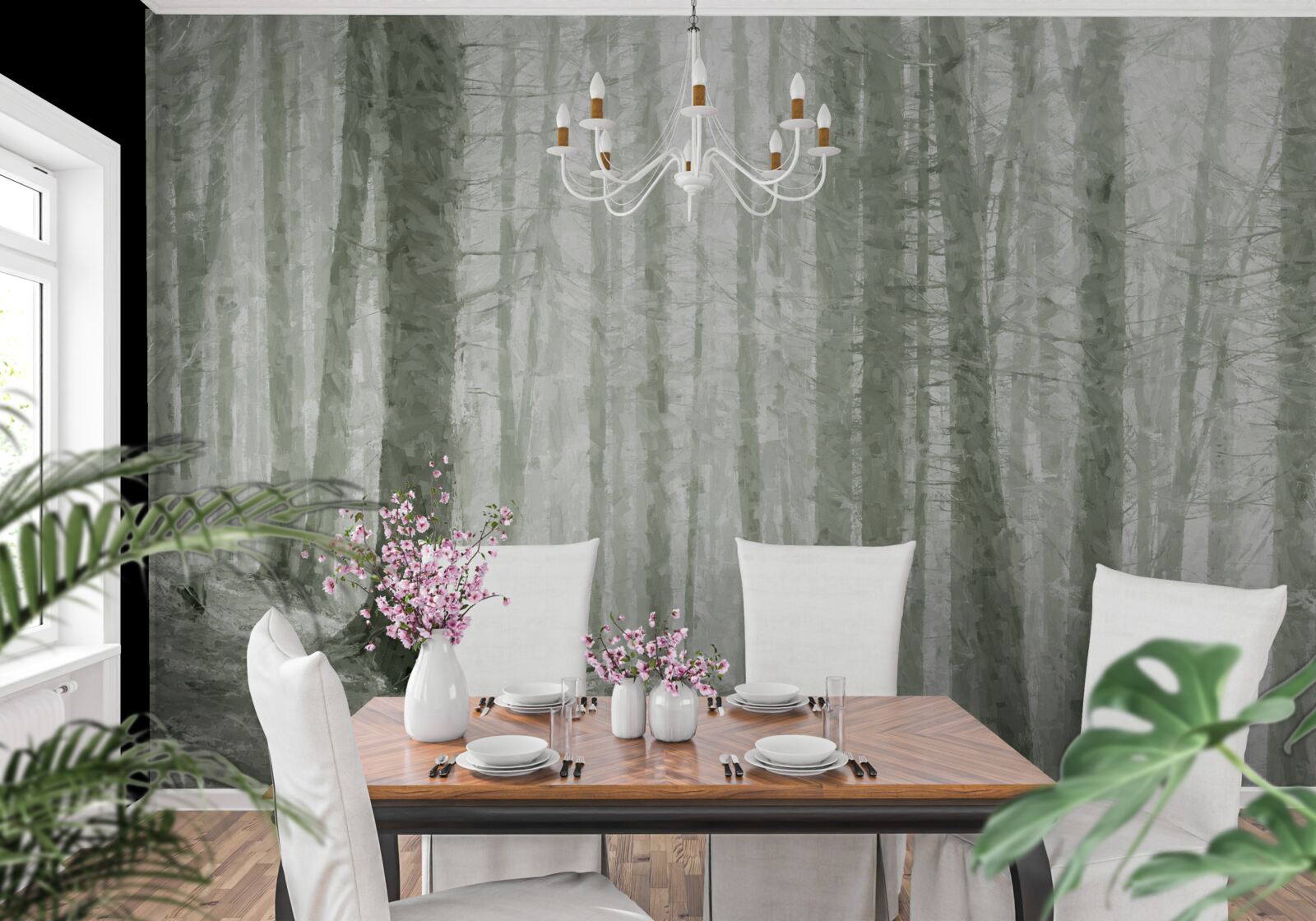 Fotobehang een dennenbos, hoog en vol scherpe naalden