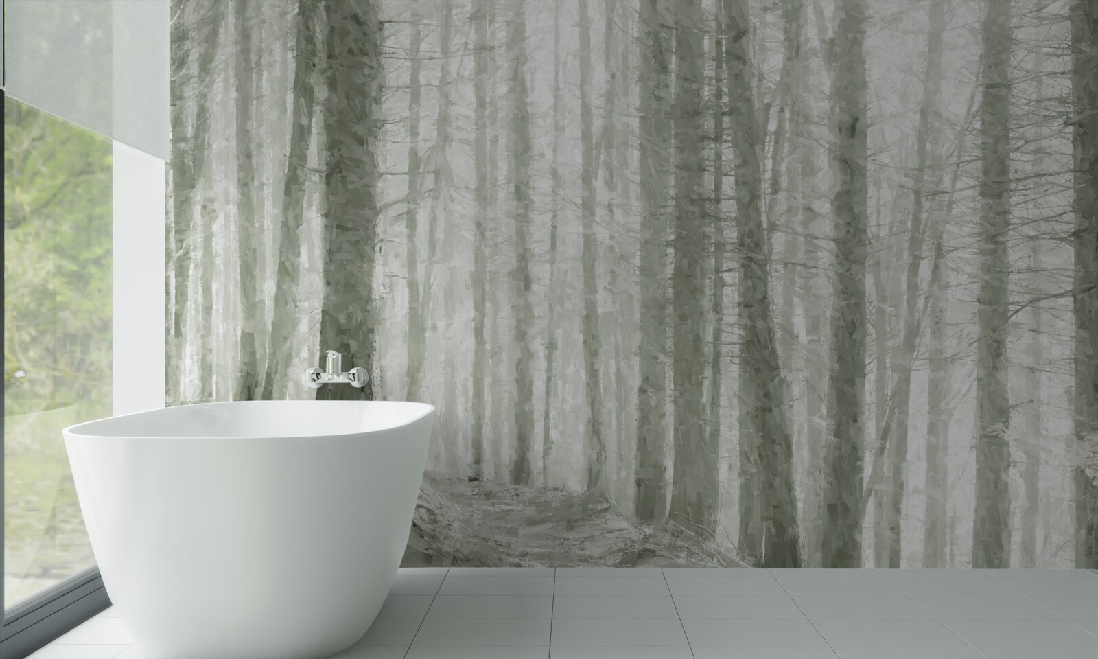 Fotobehang een dennenbos, hoog en vol scherpe naalden