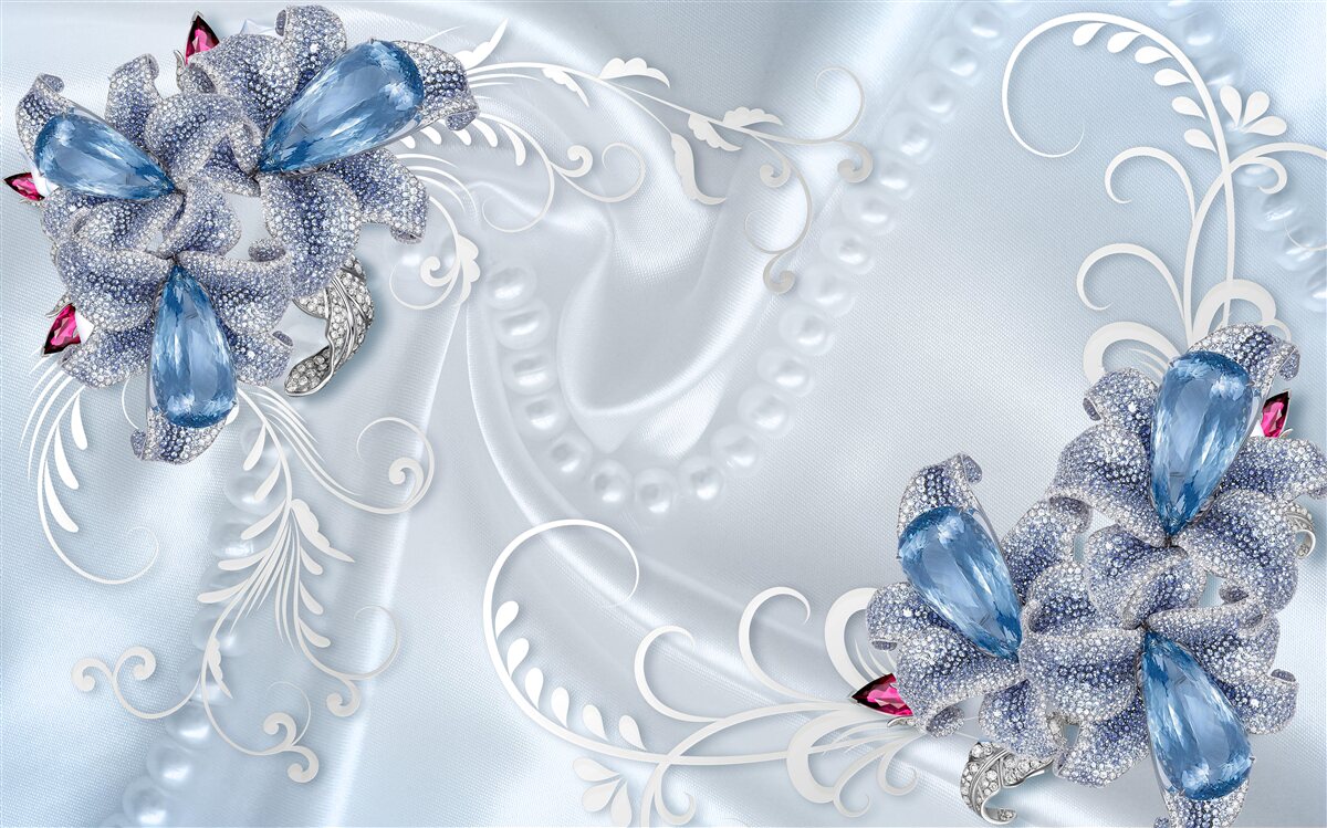 Fotobehang exotische bloemen geweven van kostbaar zilver en prachtige edelstenen