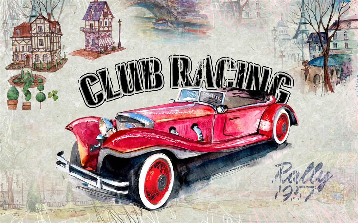 Fotobehang rode auto van weleer