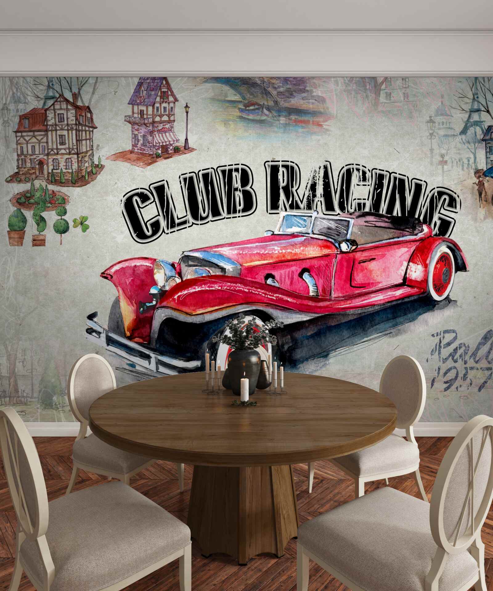 Fotobehang rode auto van weleer