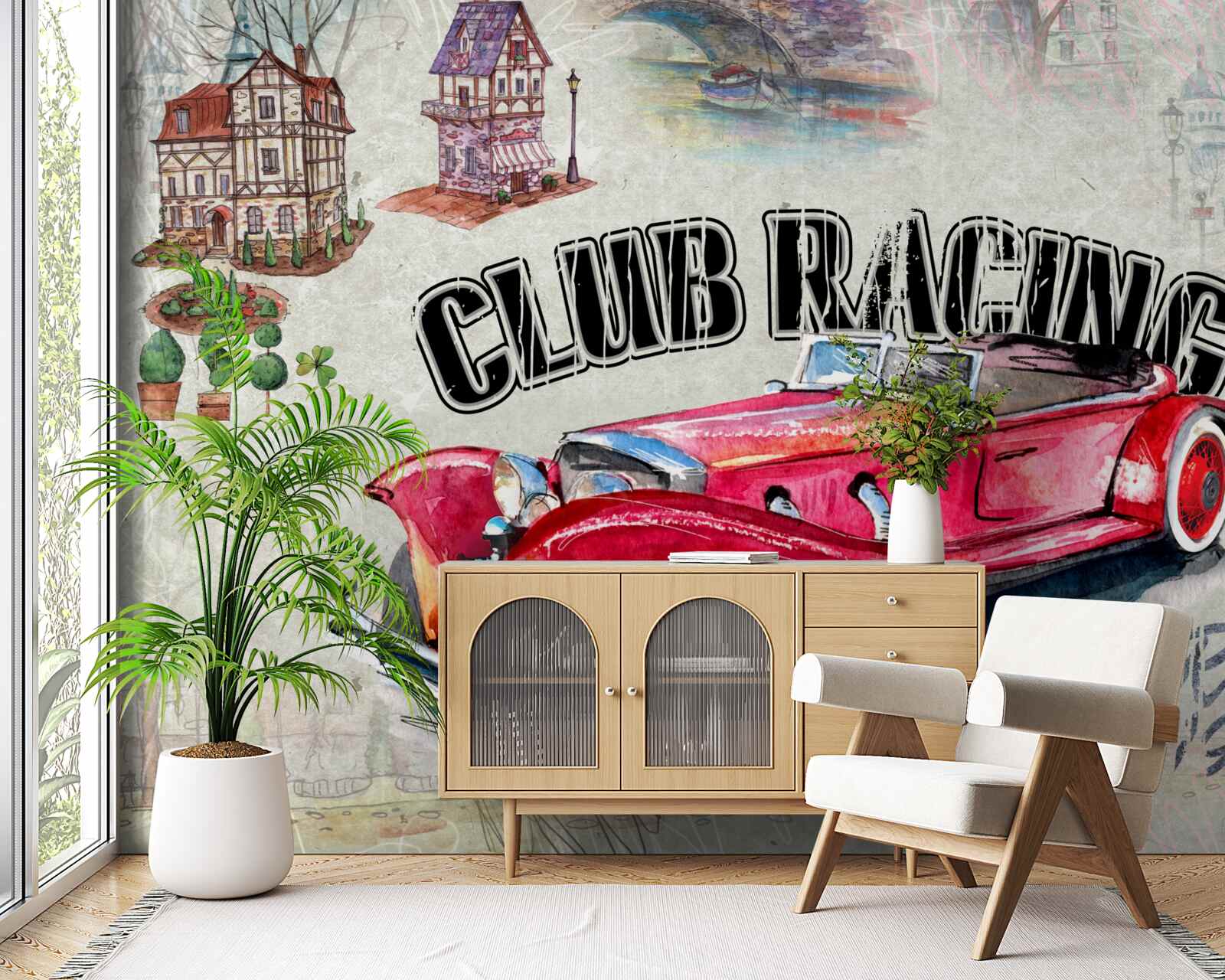 Fotobehang rode auto van weleer