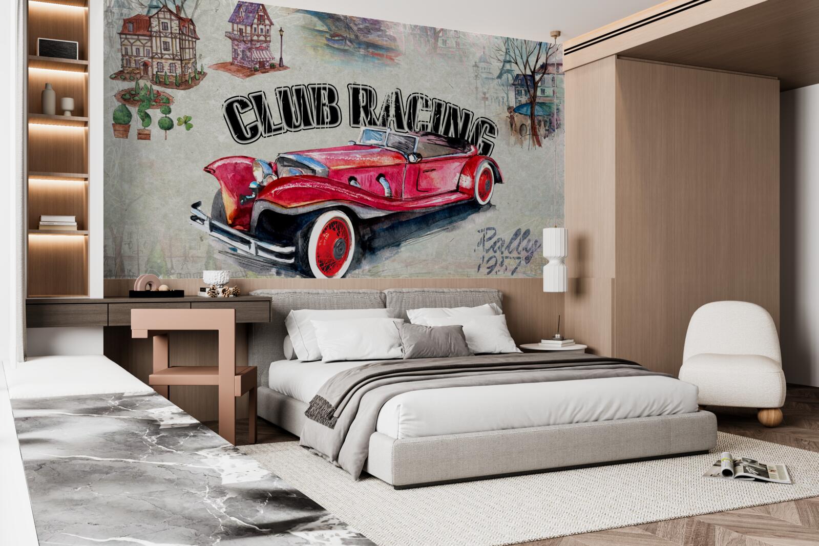 Fotobehang rode auto van weleer