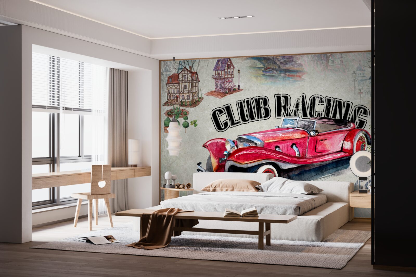 Fotobehang rode auto van weleer