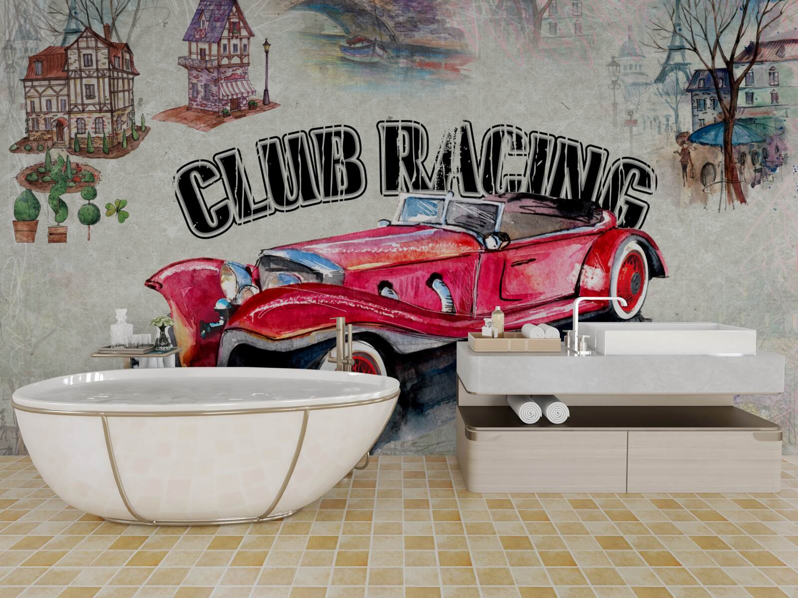 Fotobehang rode auto van weleer