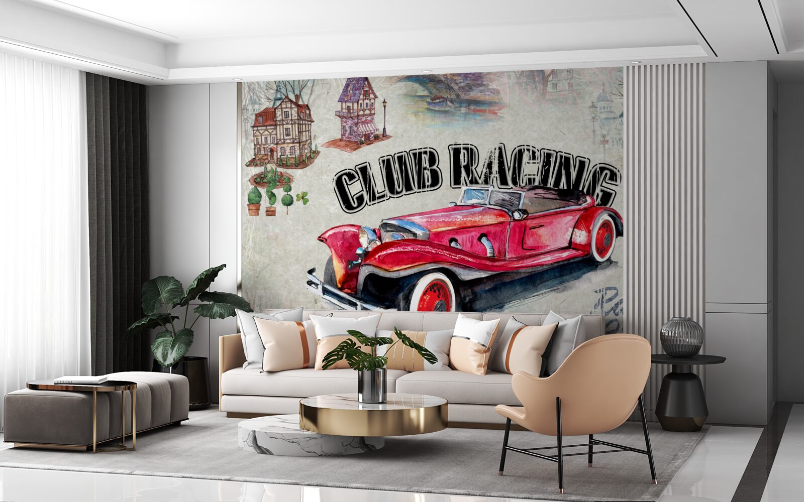 Fotobehang rode auto van weleer