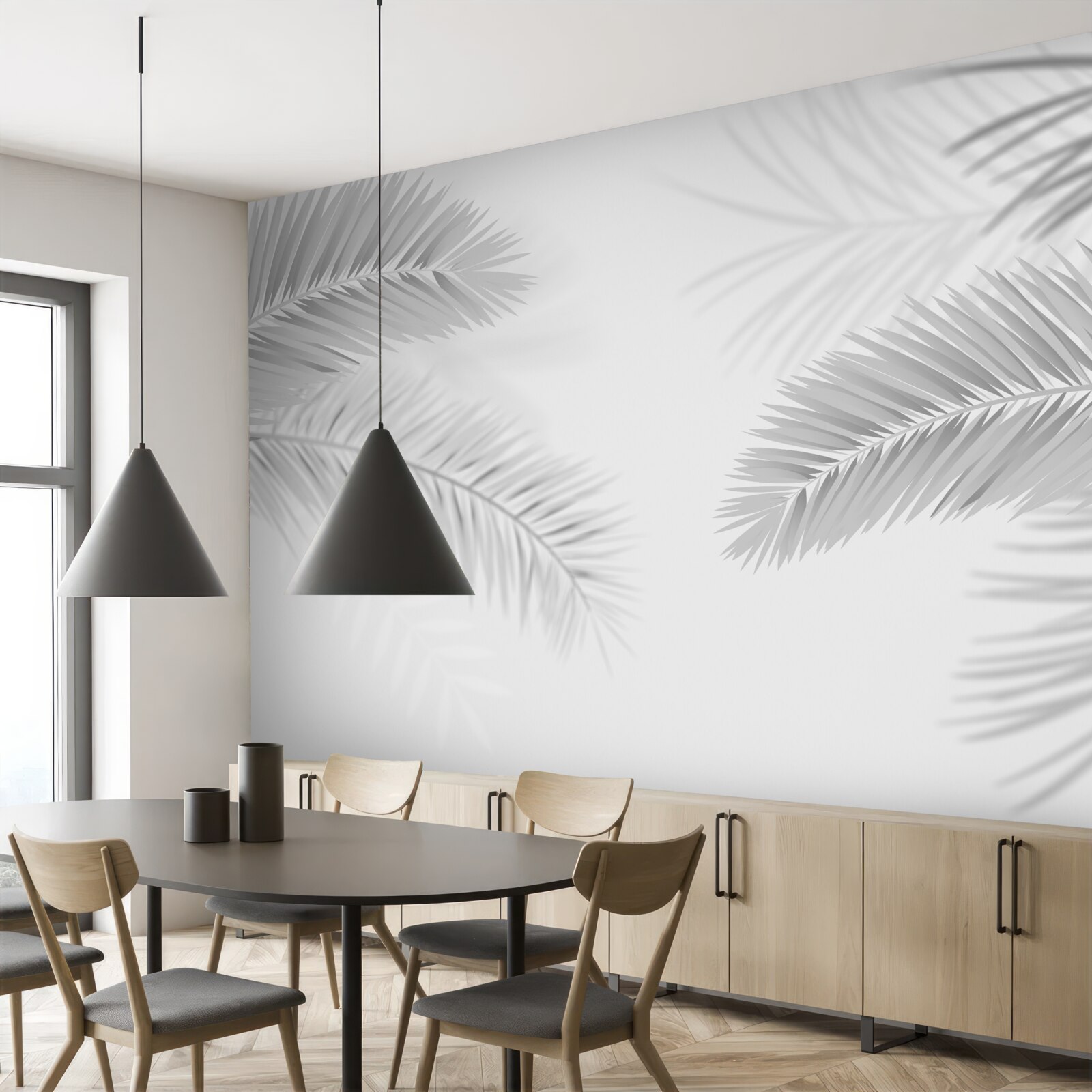 Fotobehang varenbladeren in zwart-wit