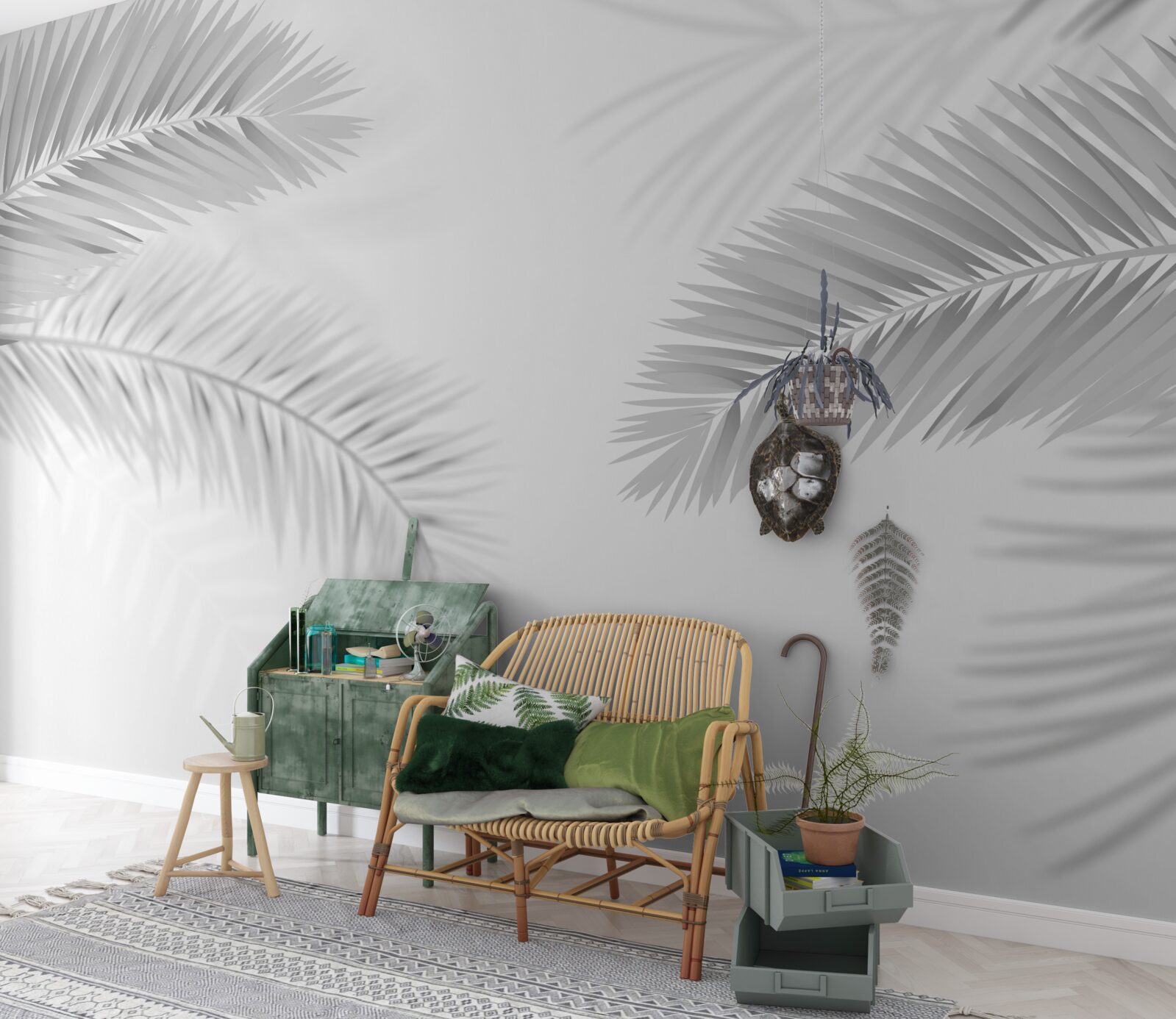 Fotobehang varenbladeren in zwart-wit