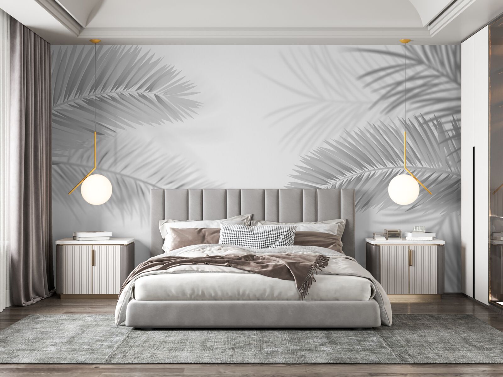 Fotobehang varenbladeren in zwart-wit