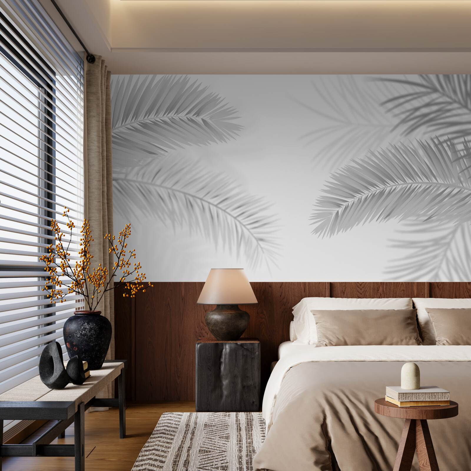 Fotobehang varenbladeren in zwart-wit