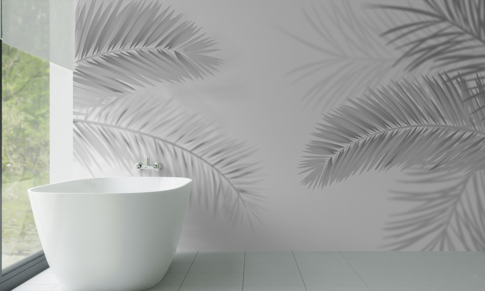 Fotobehang varenbladeren in zwart-wit