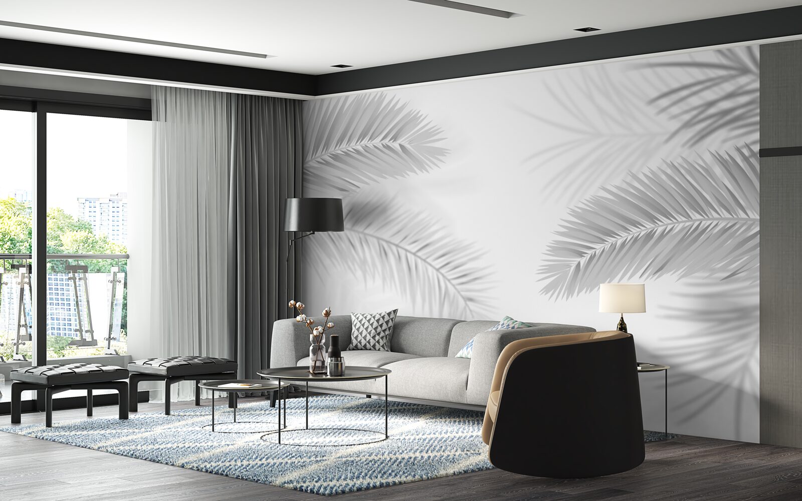 Fotobehang varenbladeren in zwart-wit