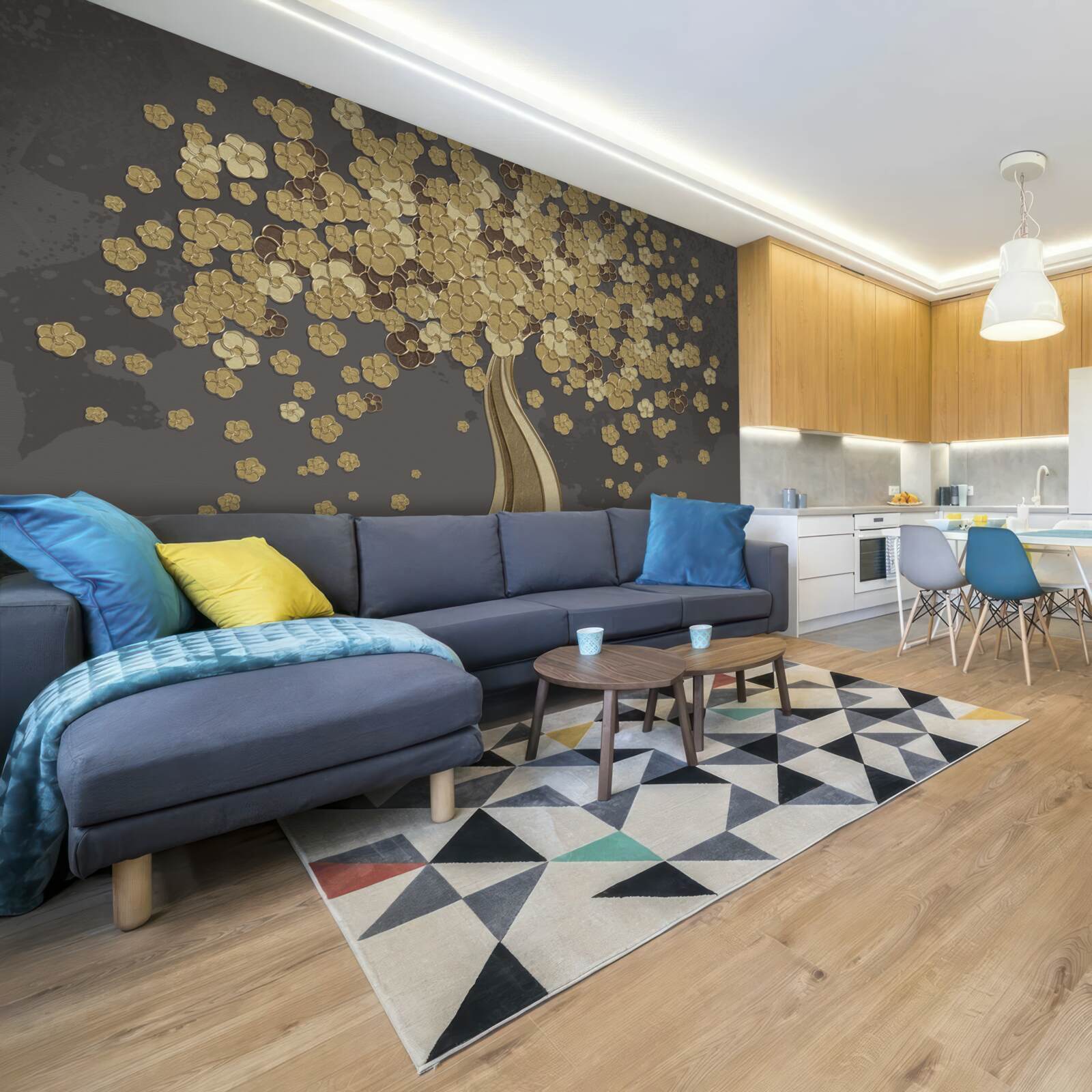 Fotobehang nachtboom bloeiend met goud