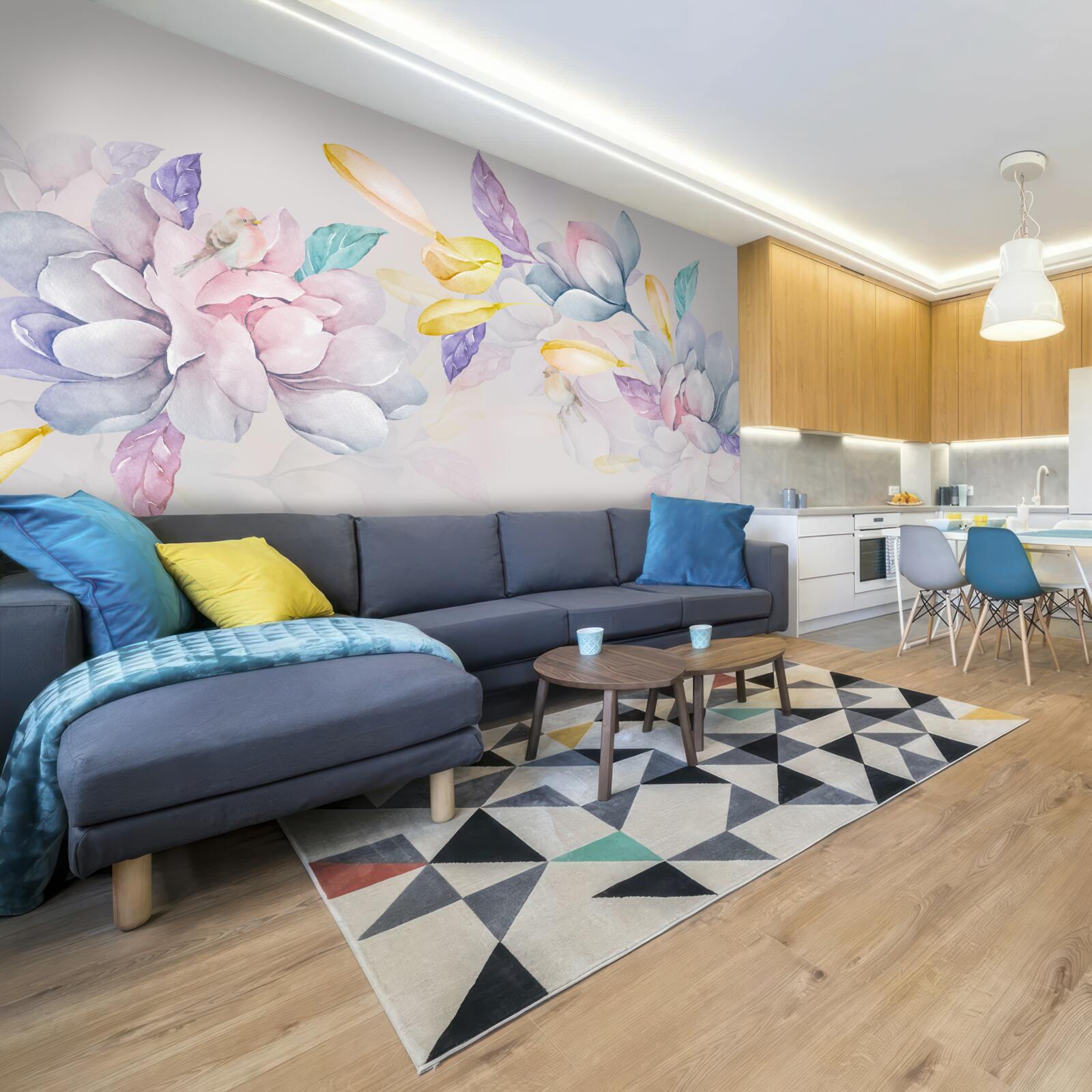 Fotobehang tak met helderrode bloemen