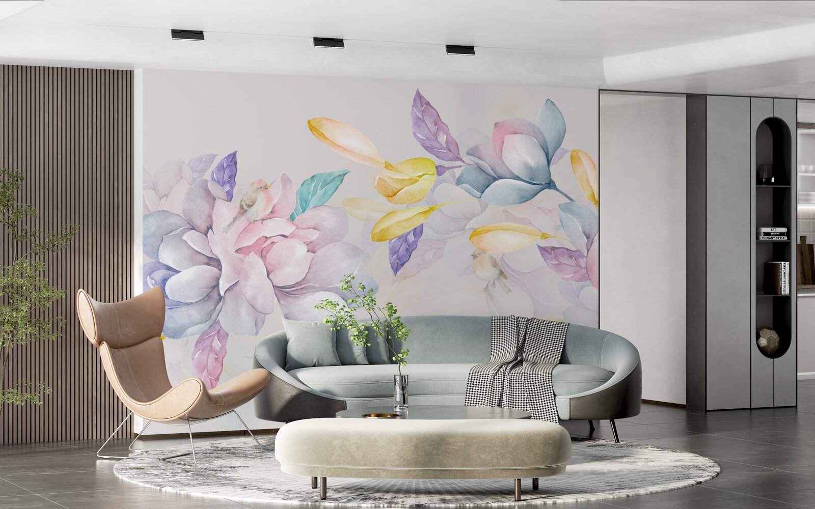 Fotobehang tak met helderrode bloemen