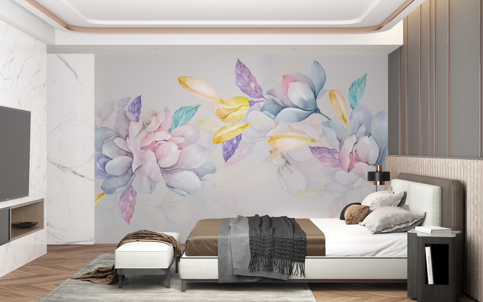 Fotobehang tak met helderrode bloemen