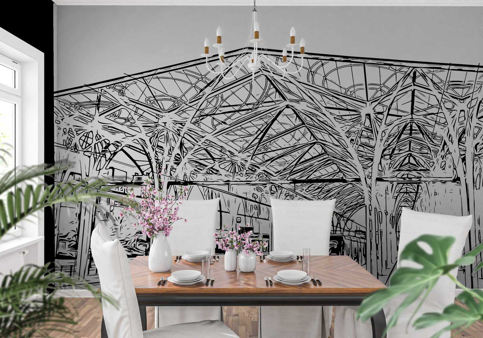 Fotobehang treinstation en treinen op de foto