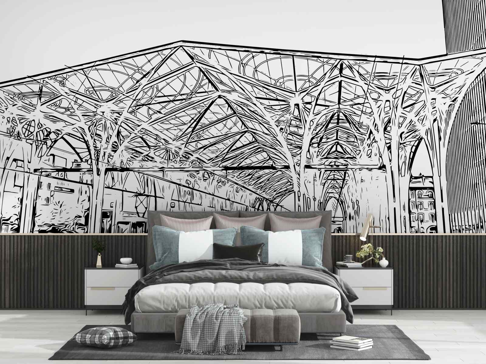 Fotobehang treinstation en treinen op de foto