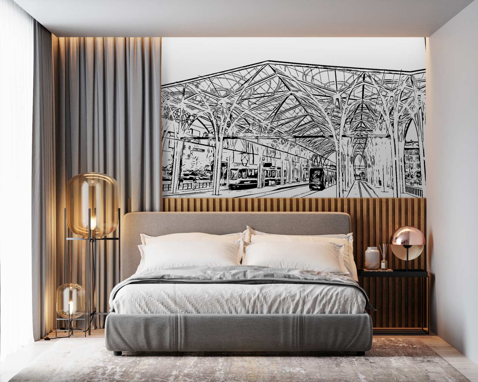 Fotobehang treinstation en treinen op de foto