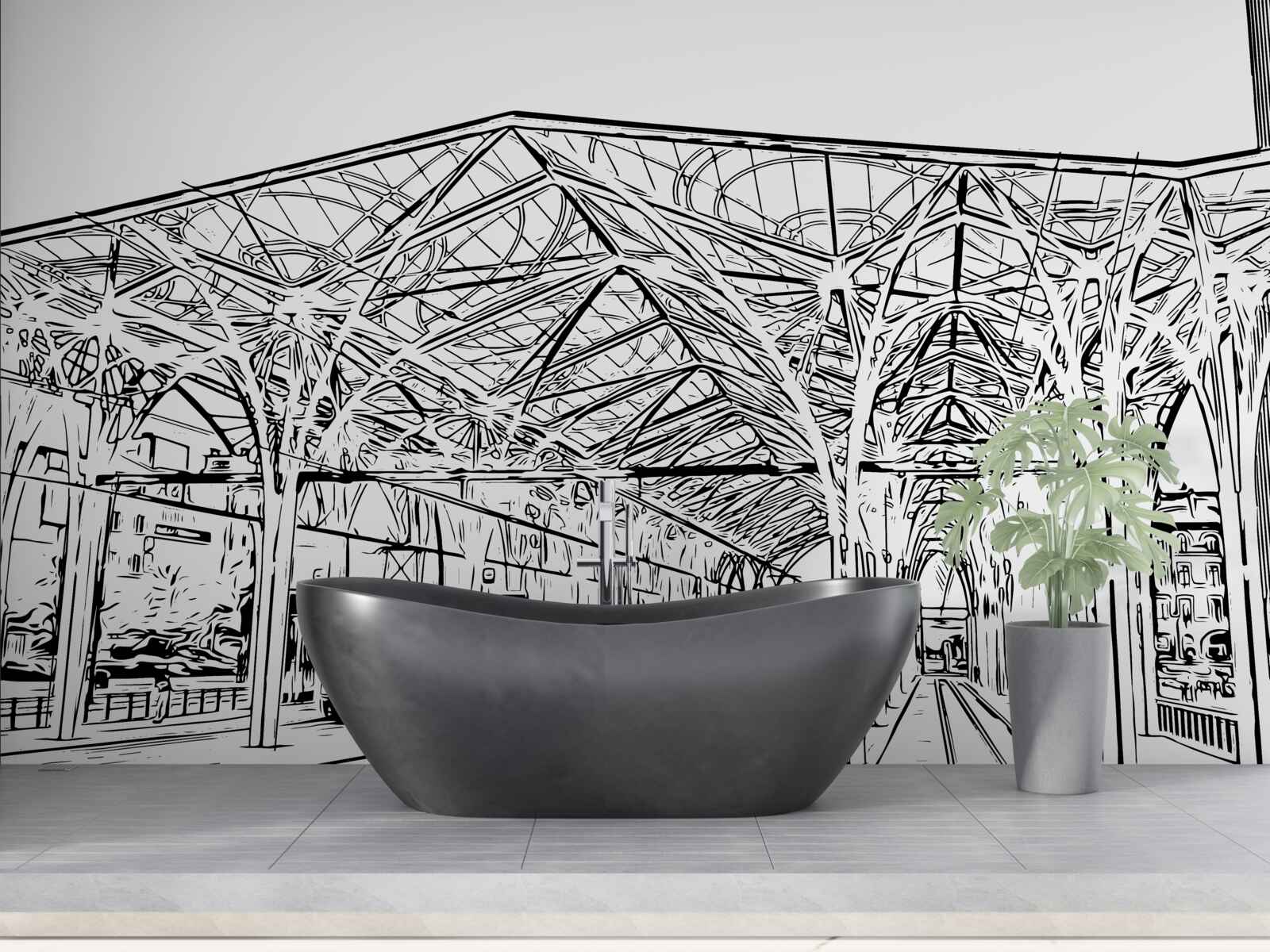 Fotobehang treinstation en treinen op de foto