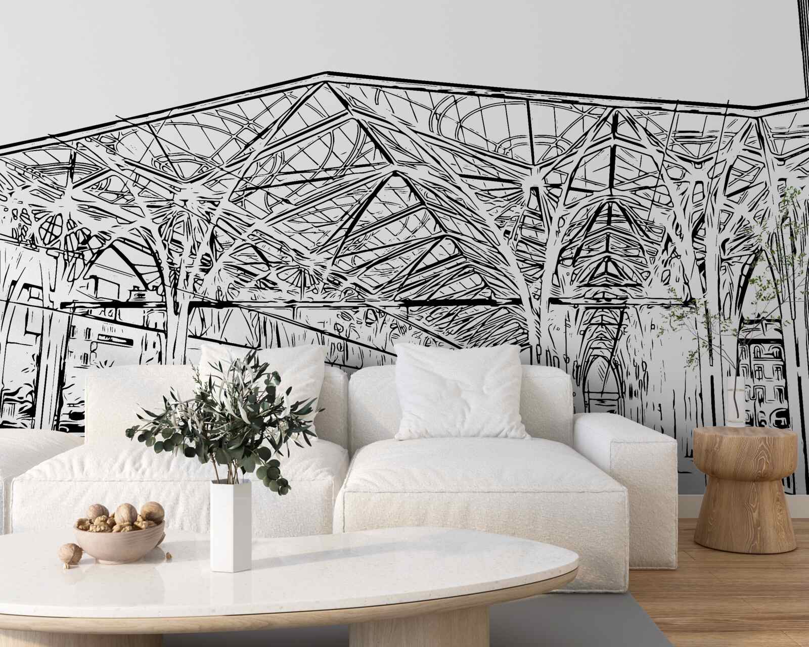 Fotobehang treinstation en treinen op de foto