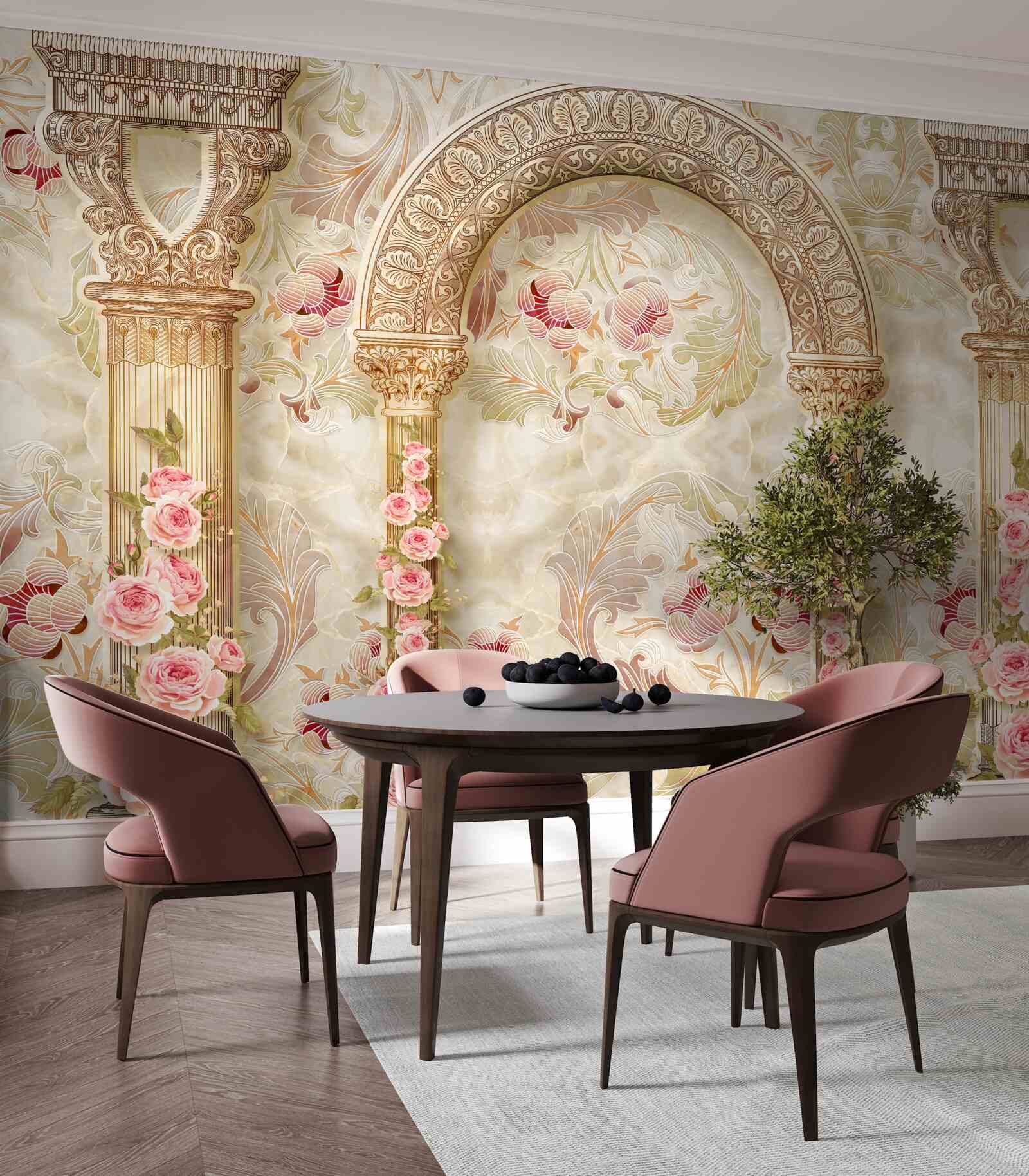 Fotobehang traditionele bogen versierd met rozenbloemen