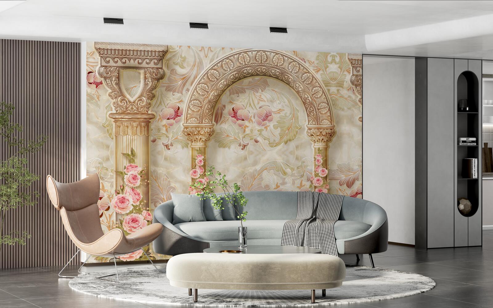 Fotobehang traditionele bogen versierd met rozenbloemen