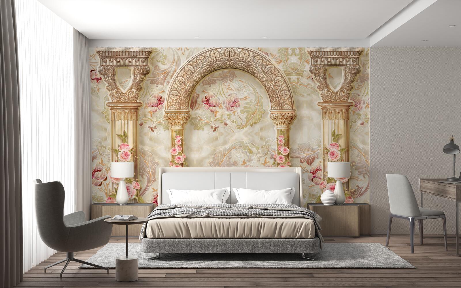 Fotobehang traditionele bogen versierd met rozenbloemen