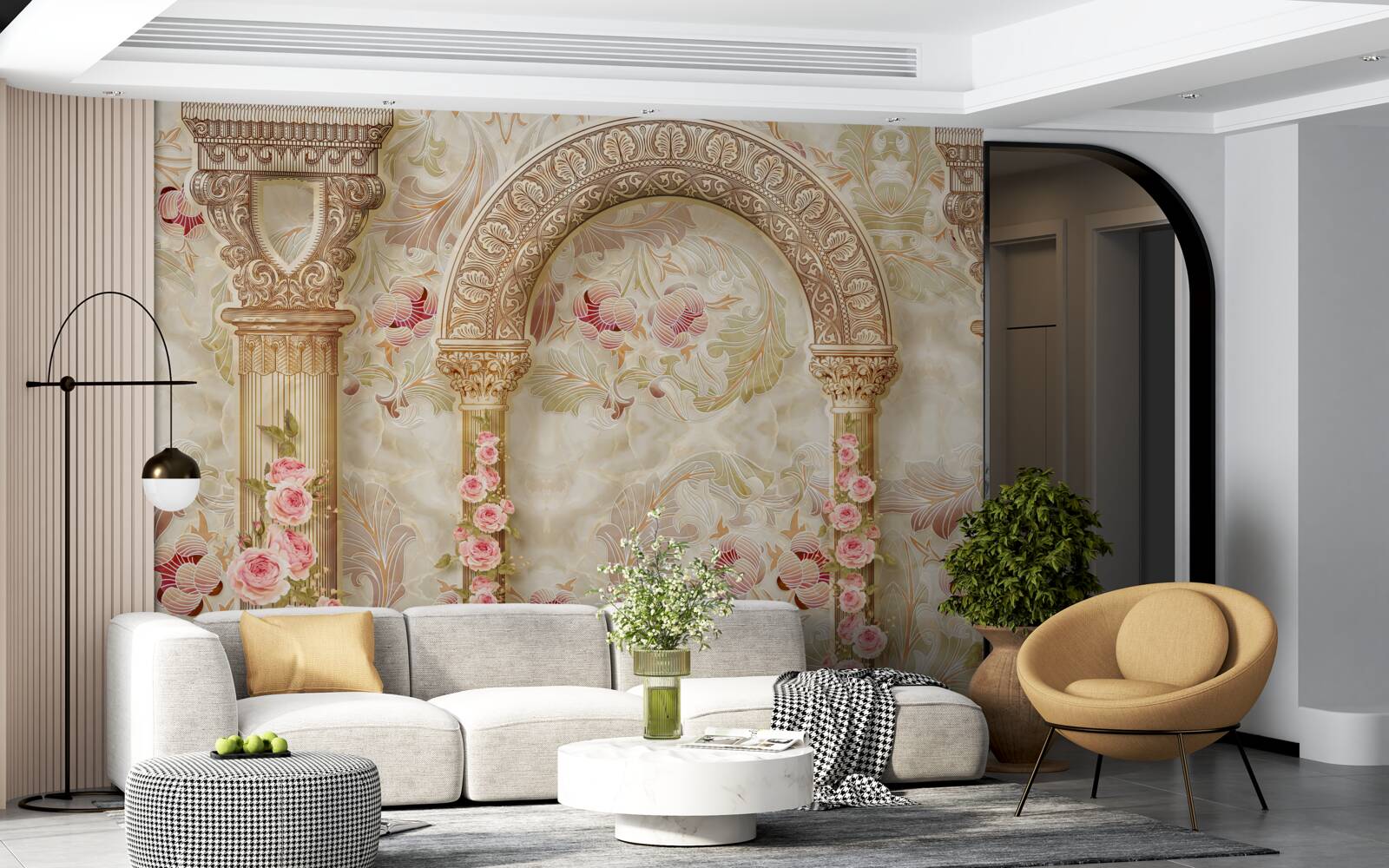 Fotobehang traditionele bogen versierd met rozenbloemen