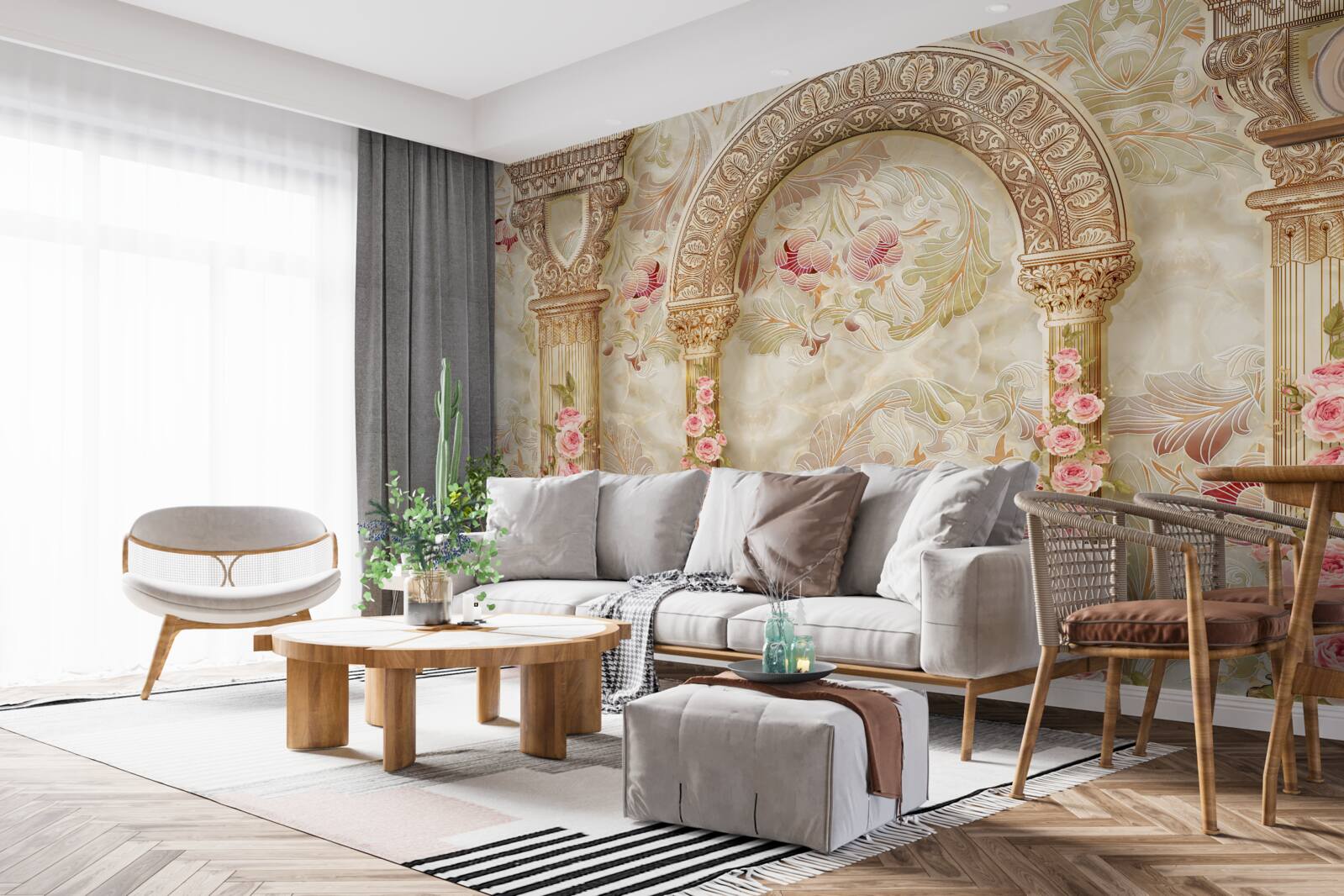 Fotobehang traditionele bogen versierd met rozenbloemen