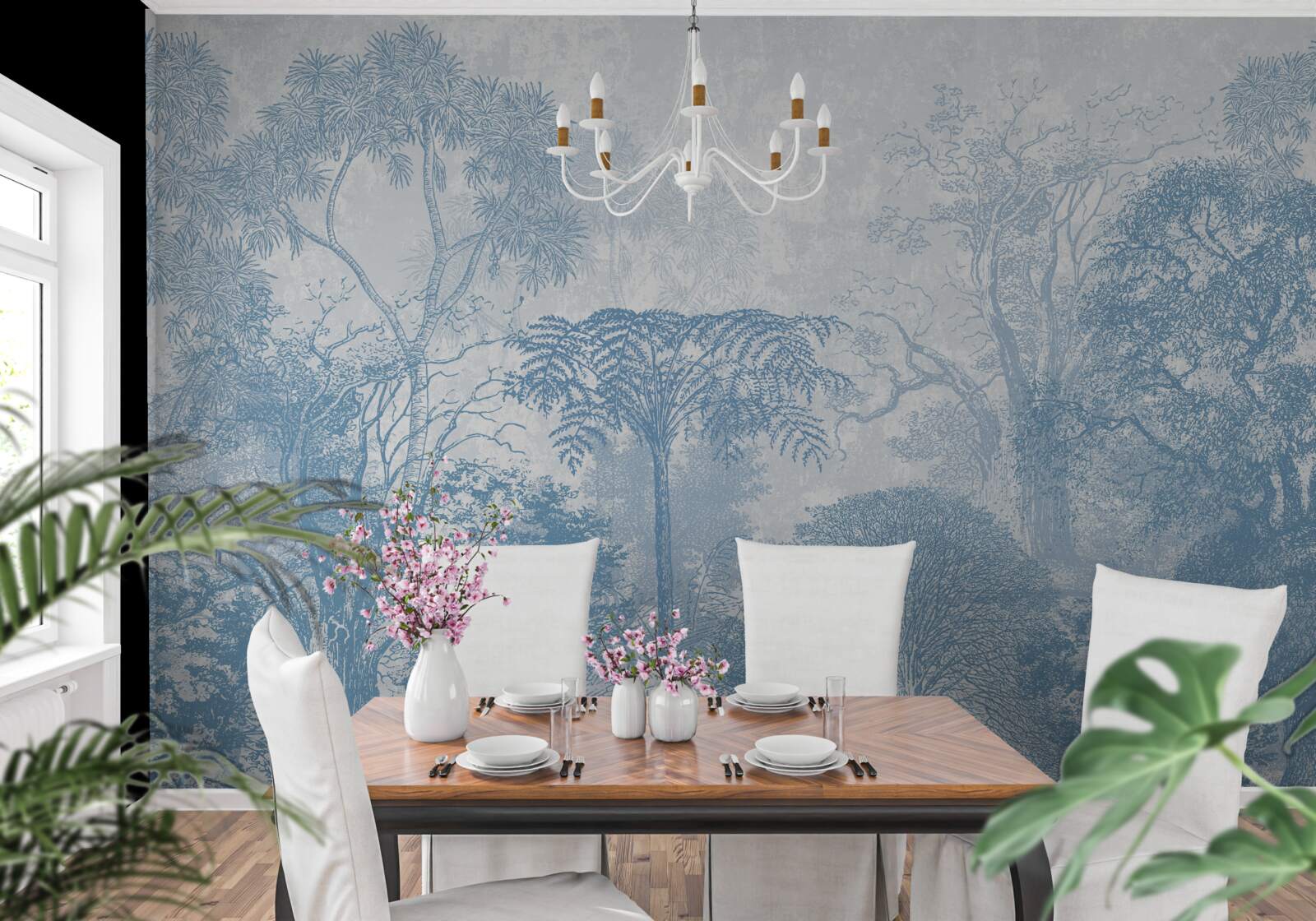 Fotobehang zwart-wit beeld van een boslandschap