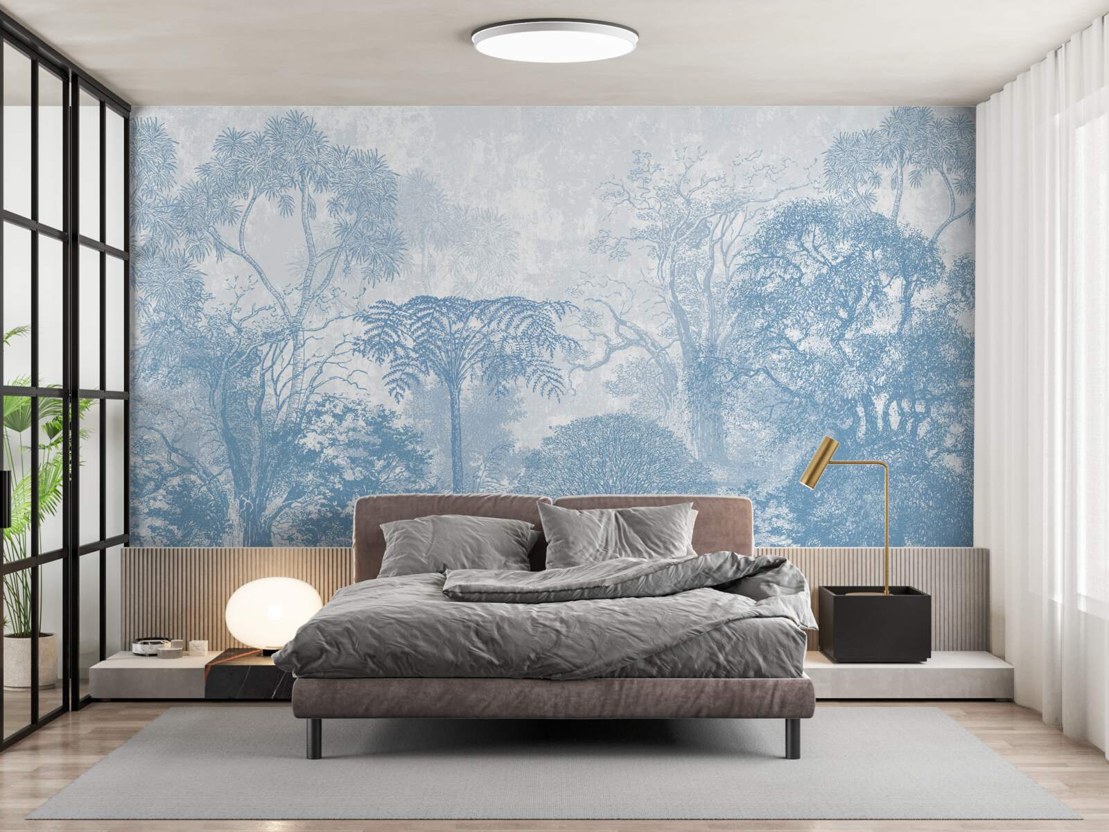 Fotobehang zwart-wit beeld van een boslandschap