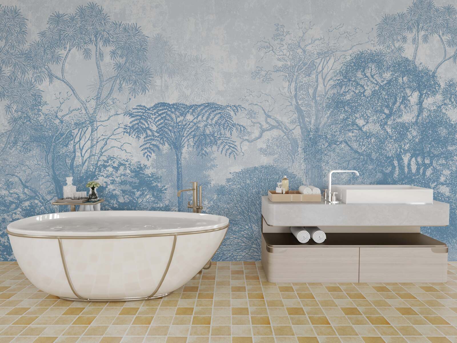 Fotobehang zwart-wit beeld van een boslandschap