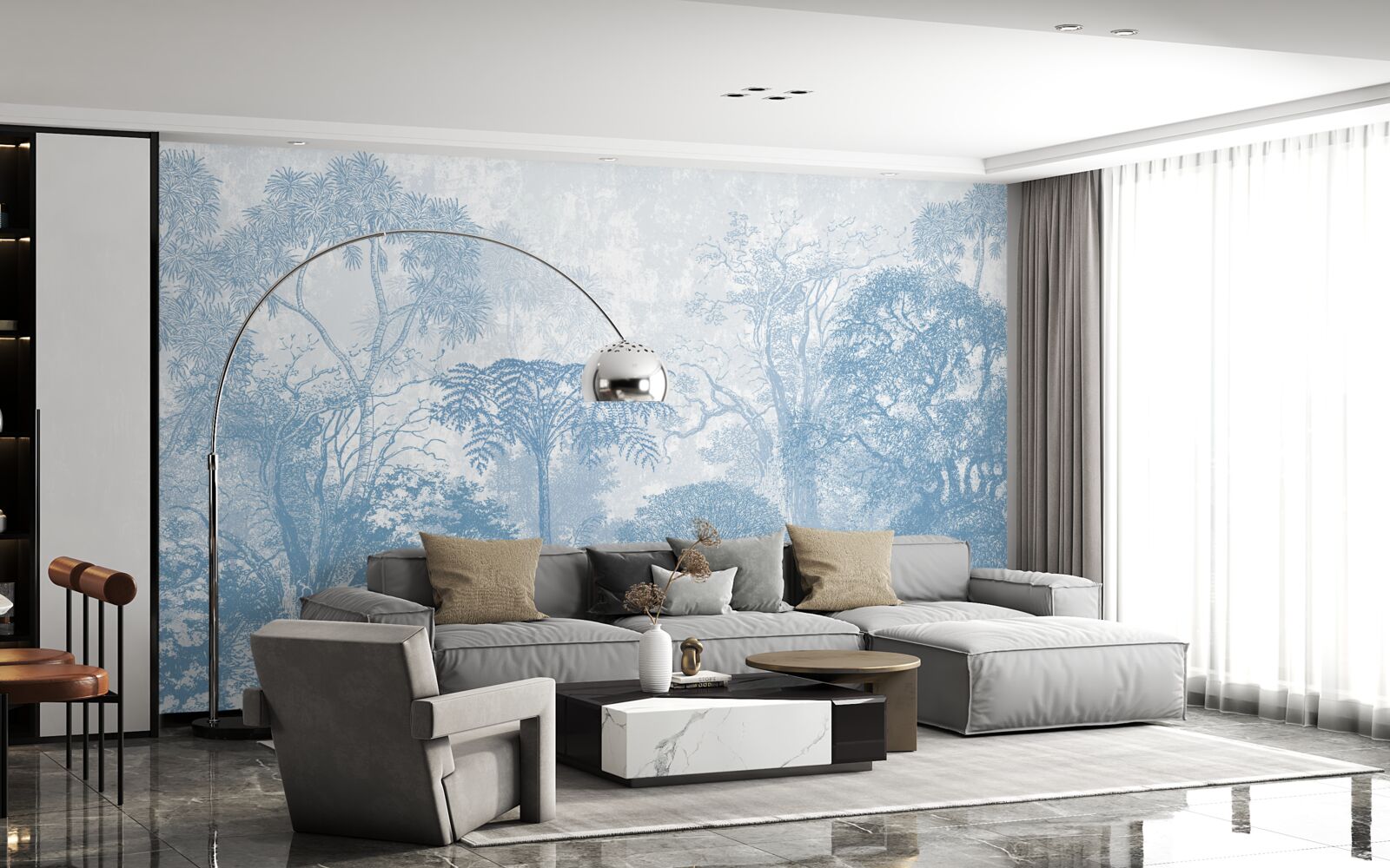 Fotobehang zwart-wit beeld van een boslandschap