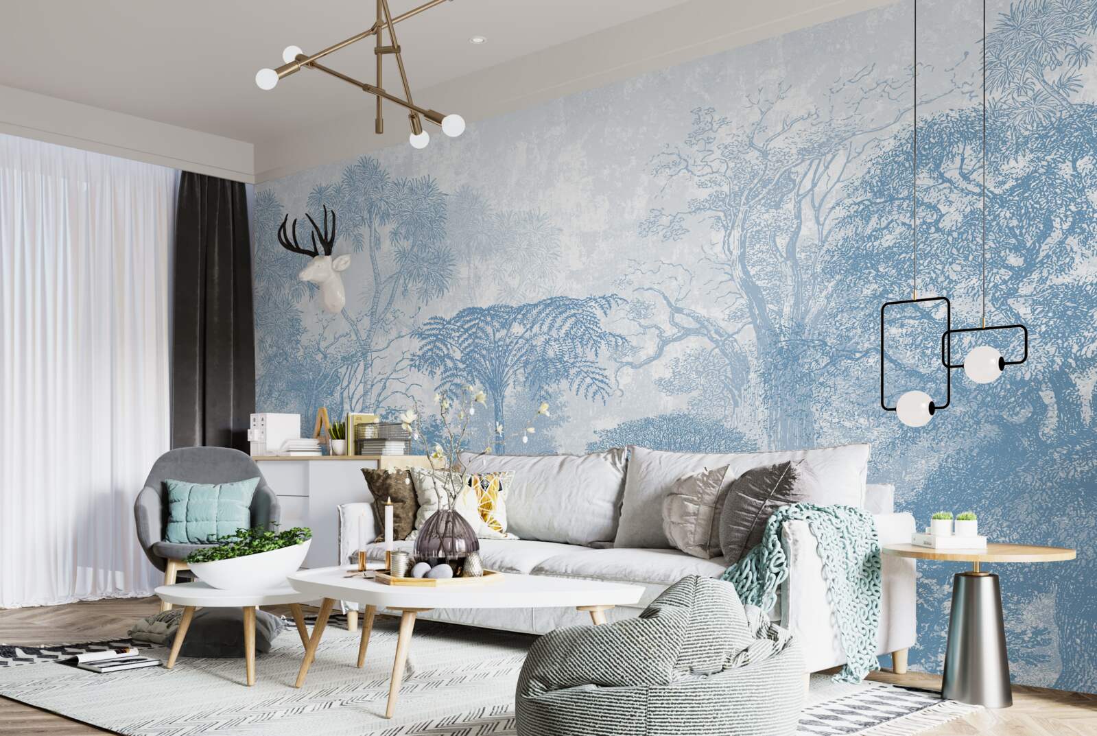 Fotobehang zwart-wit beeld van een boslandschap