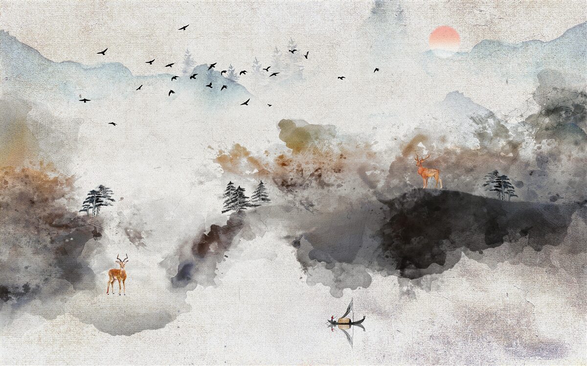 Fotobehang adembenemend herfstuitzicht bij zonsondergang