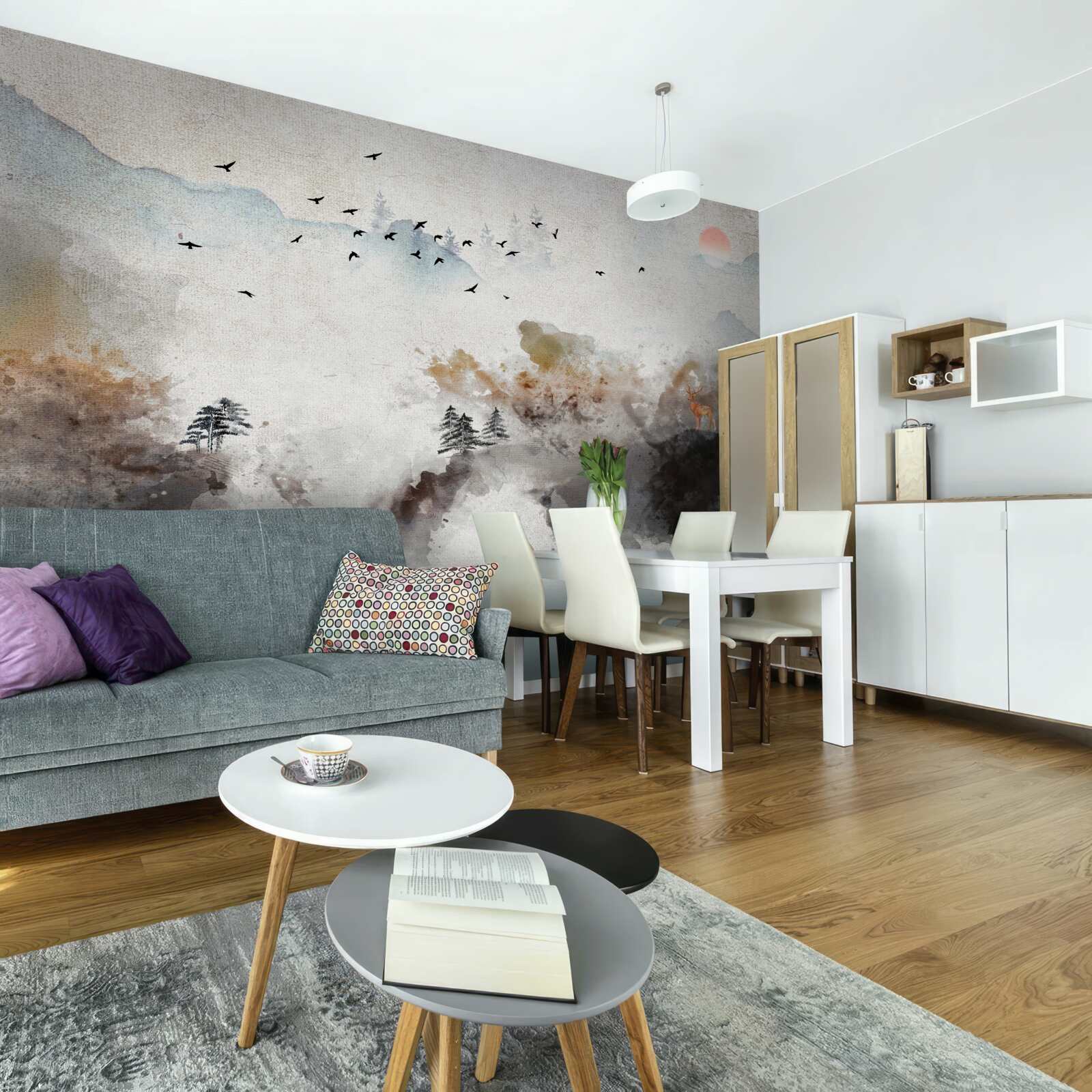 Fotobehang adembenemend herfstuitzicht bij zonsondergang