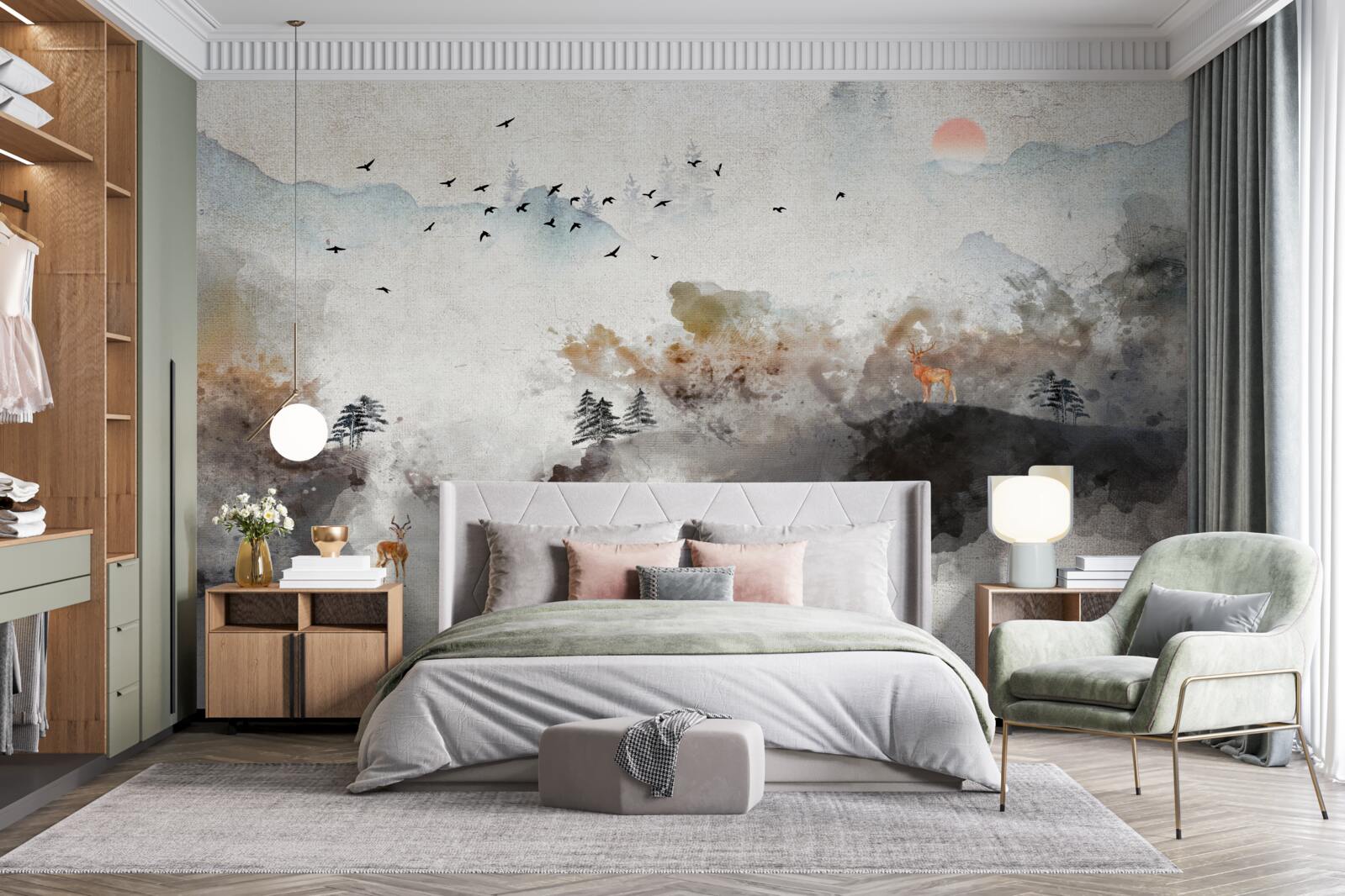 Fotobehang adembenemend herfstuitzicht bij zonsondergang