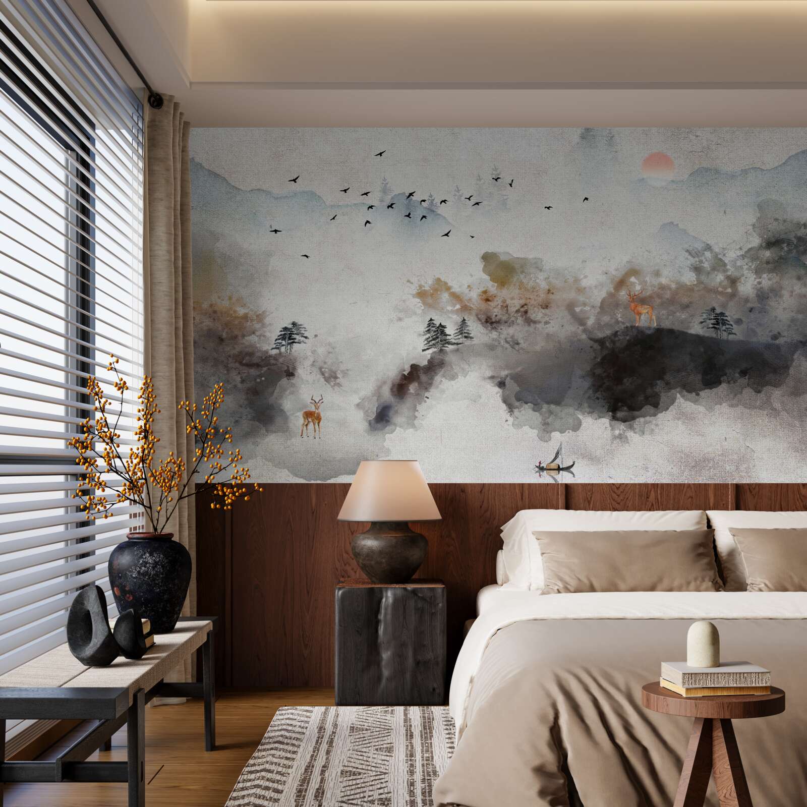 Fotobehang adembenemend herfstuitzicht bij zonsondergang