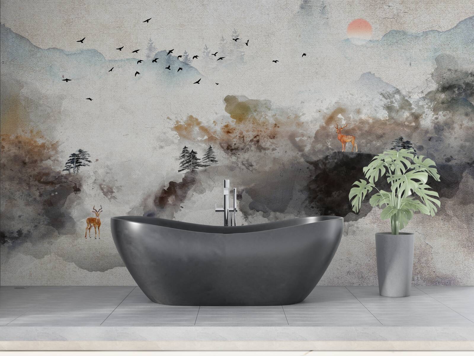 Fotobehang adembenemend herfstuitzicht bij zonsondergang