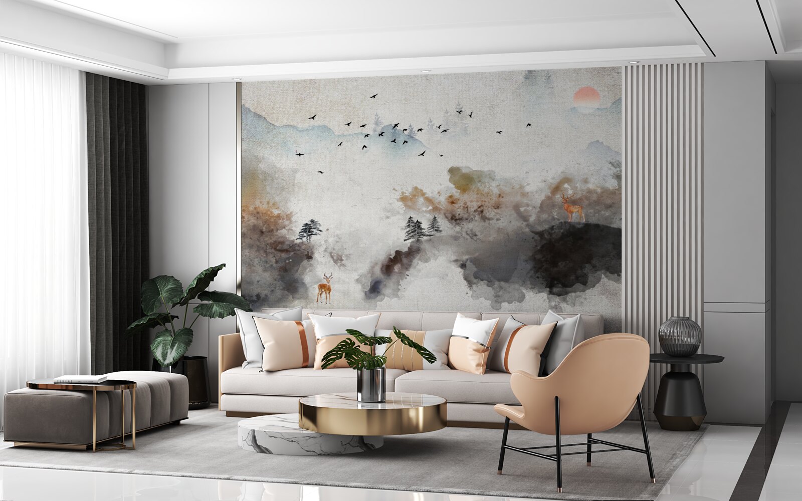 Fotobehang adembenemend herfstuitzicht bij zonsondergang