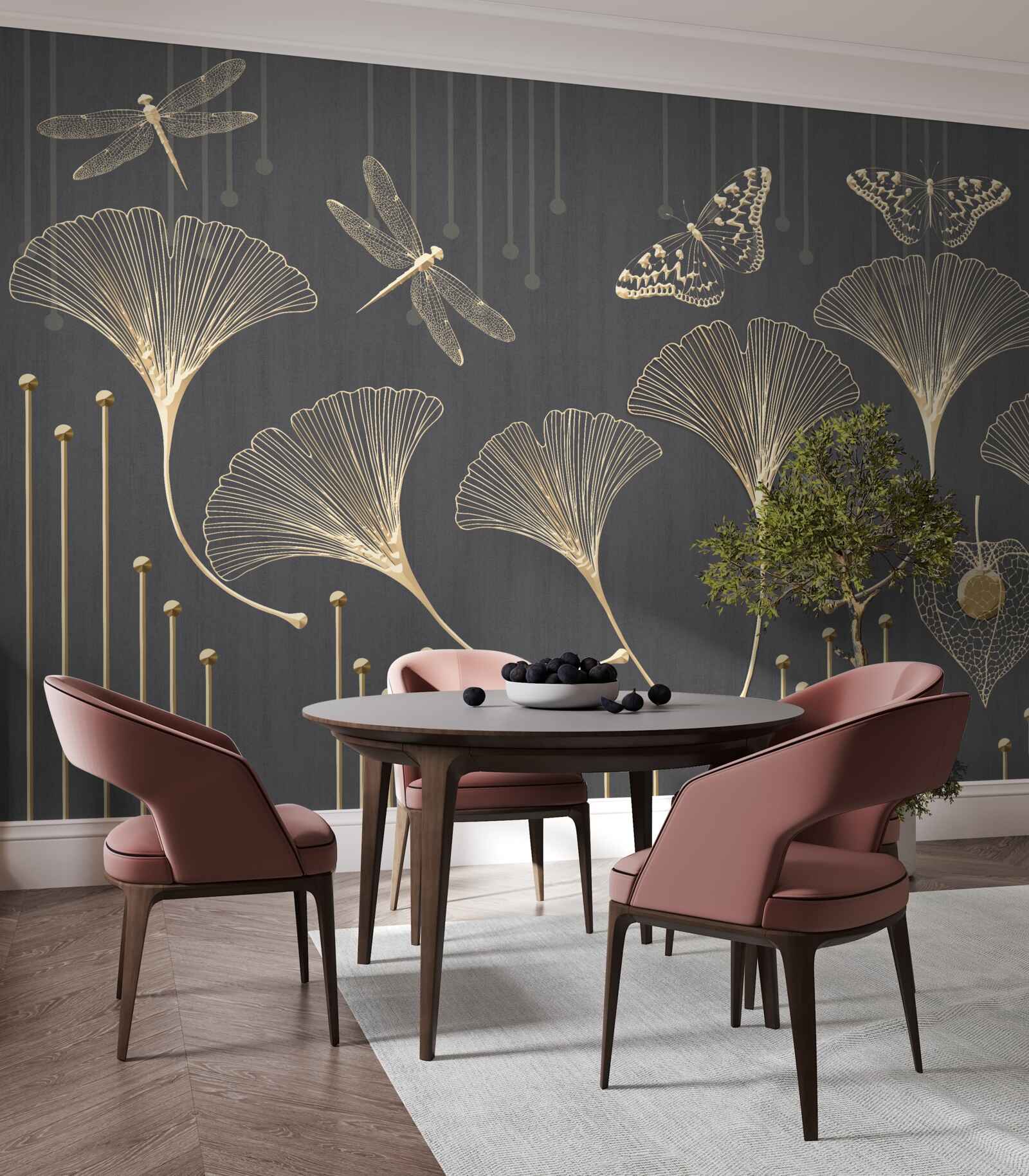 Fotobehang integendeel, verticale lijnen komen samen op een grijze achtergrond