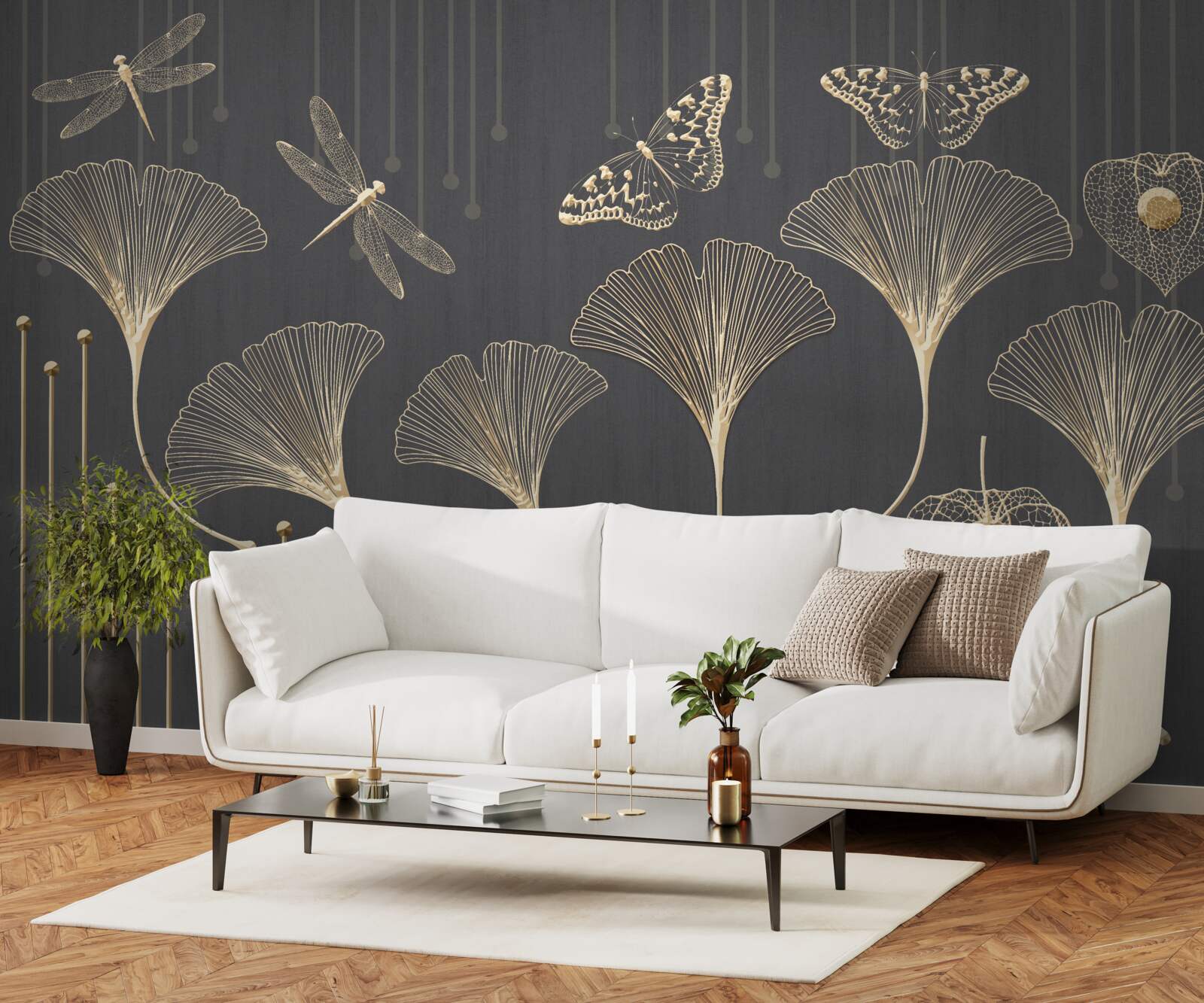 Fotobehang integendeel, verticale lijnen komen samen op een grijze achtergrond