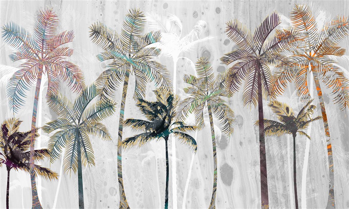 Fotobehang slagregen tussen de palmbomen