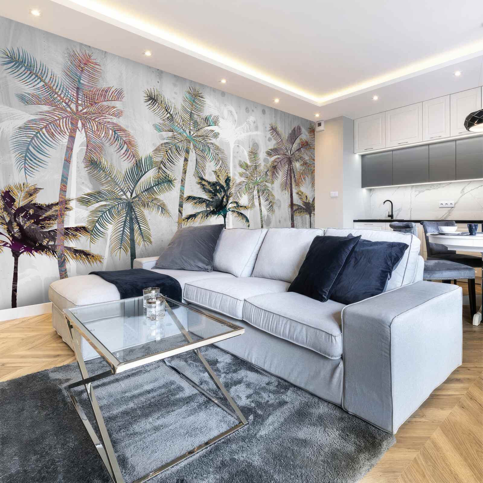 Fotobehang slagregen tussen de palmbomen