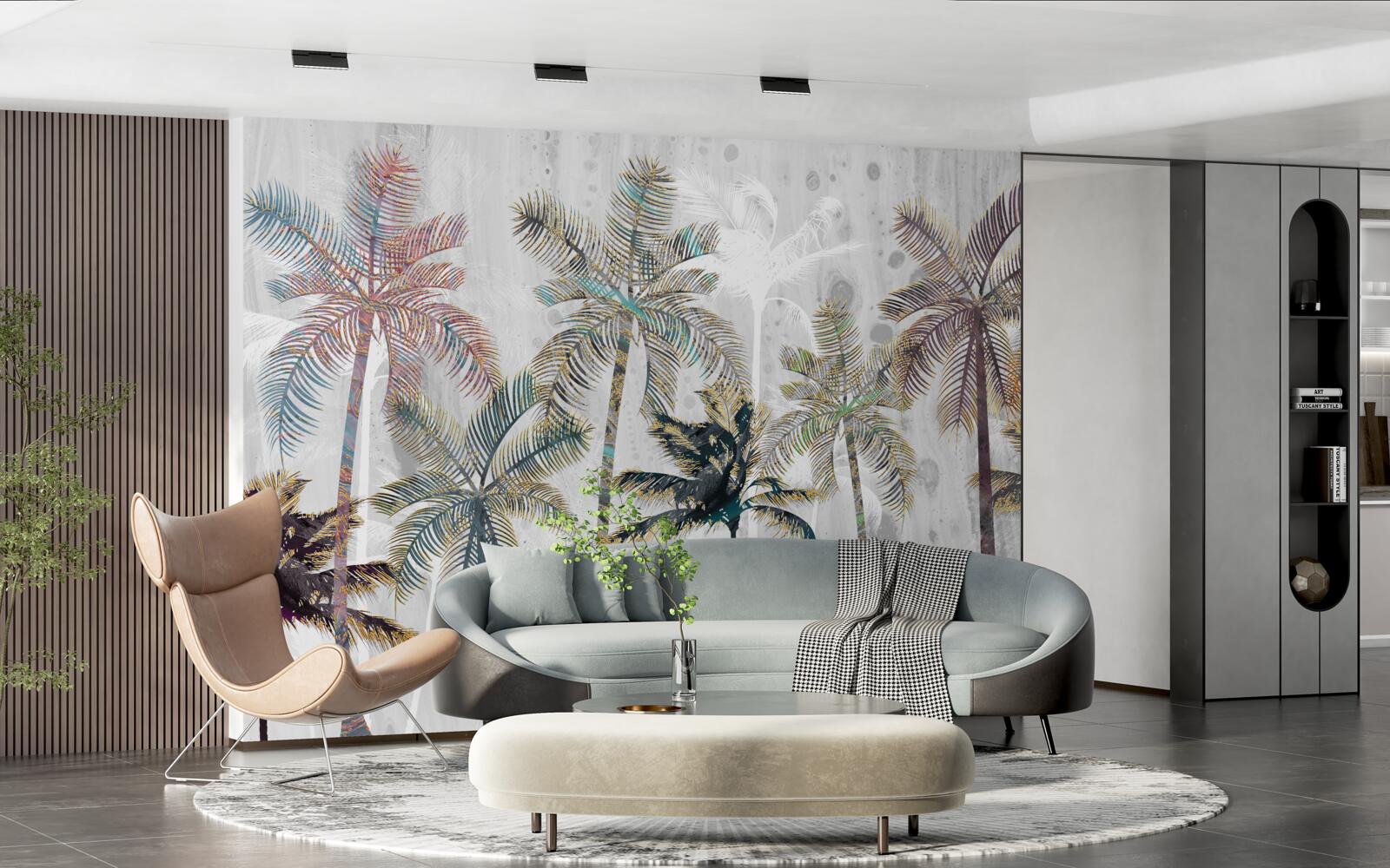 Fotobehang slagregen tussen de palmbomen