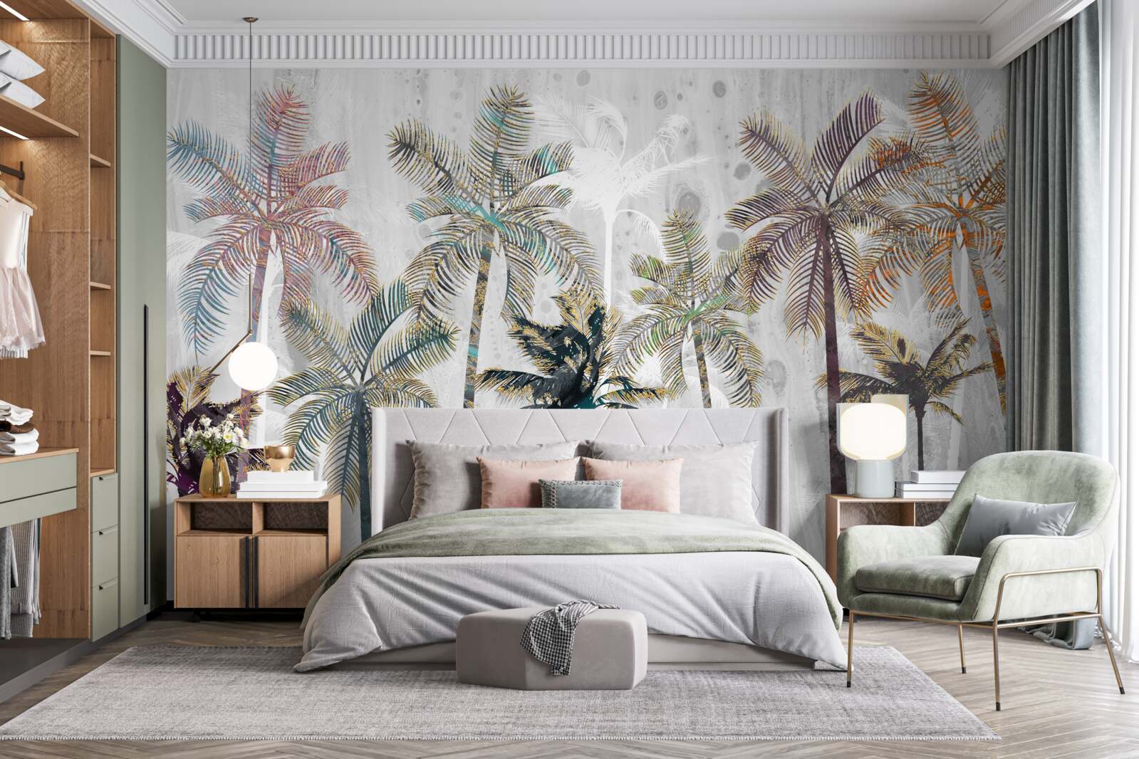 Fotobehang slagregen tussen de palmbomen