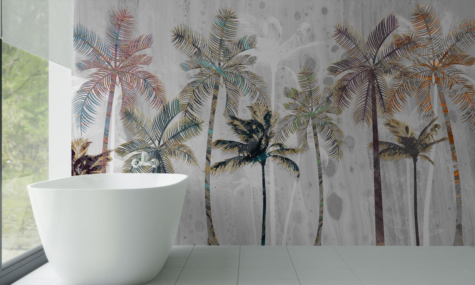 Fotobehang slagregen tussen de palmbomen