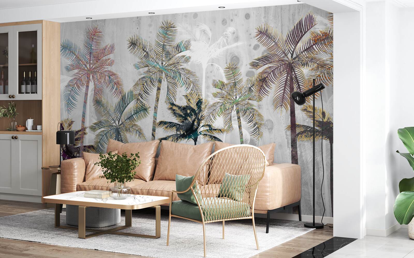 Fotobehang slagregen tussen de palmbomen